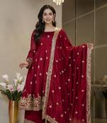 Maroon simmar silk party wear embroidery suit set