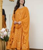 Yellow blooming silk party wear embroidery suit set