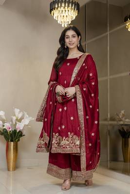Maroon simmar silk party wear embroidery suit set 5