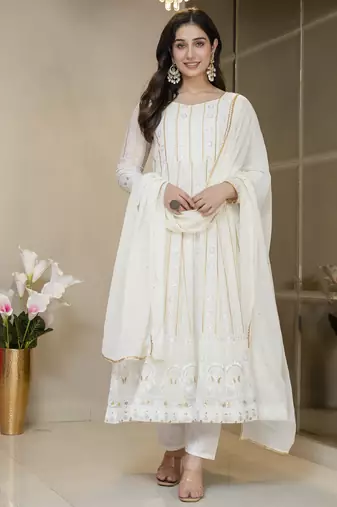 Off white faux blooming party weae embroidery suit set