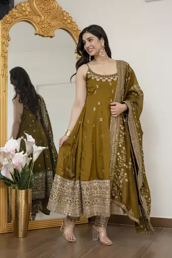 Mahendi vichitra silk party wear embroidery suit set