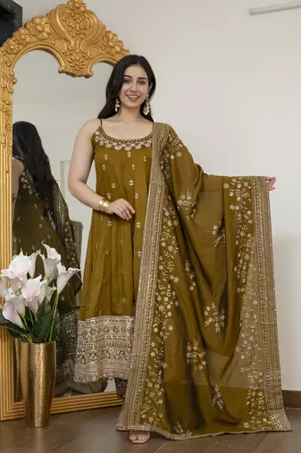 Mahendi vichitra silk party wear embroidery suit set