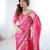 Hot pink japan satin silk coding & sequins embroidered saree with scallop borde
