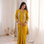 yellow embroidery creap satin ready to wear saree