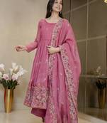 Dusty rose crunchy silk  party wear embroidery sharara suit set