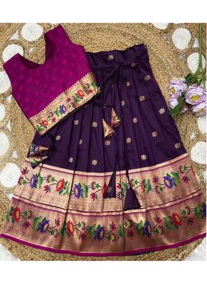 wine paithani pattu pavadai for girls ethnic wear 3