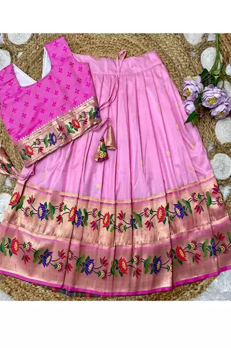 pink paithani pattu pavadai for girls ethnic wear