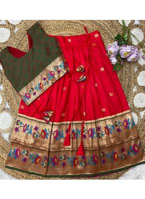 red paithani pattu pavadai for girls ethnic wear 3