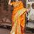 Mustard Banarasi Satin Silk Saree with Silver Zari & Thread Woven Border and Rich Traditional Pallu