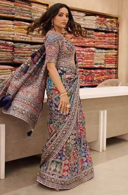 Multicolor Chinon silk blend Saree With Mirror Work 2