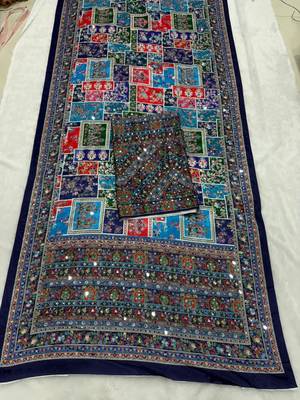 Multicolor Chinon silk blend Saree With Mirror Work 3