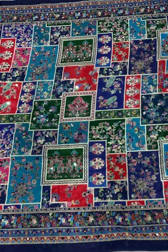 Multicolor Chinon silk blend Saree With Mirror Work