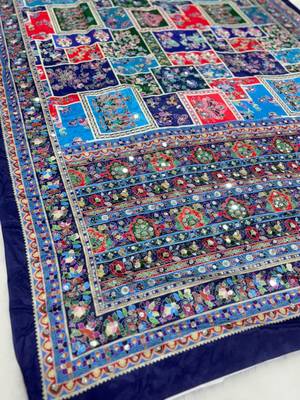Multicolor Chinon silk blend Saree With Mirror Work 5