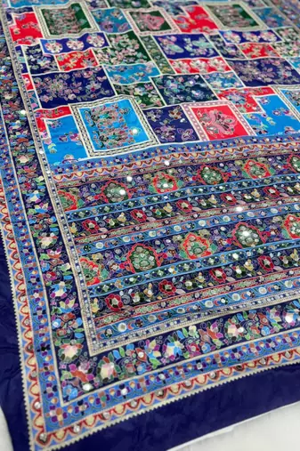 Multicolor Chinon silk blend Saree With Mirror Work