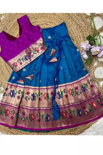 royalblue paithani pattu pavadai for girls ethnic wear