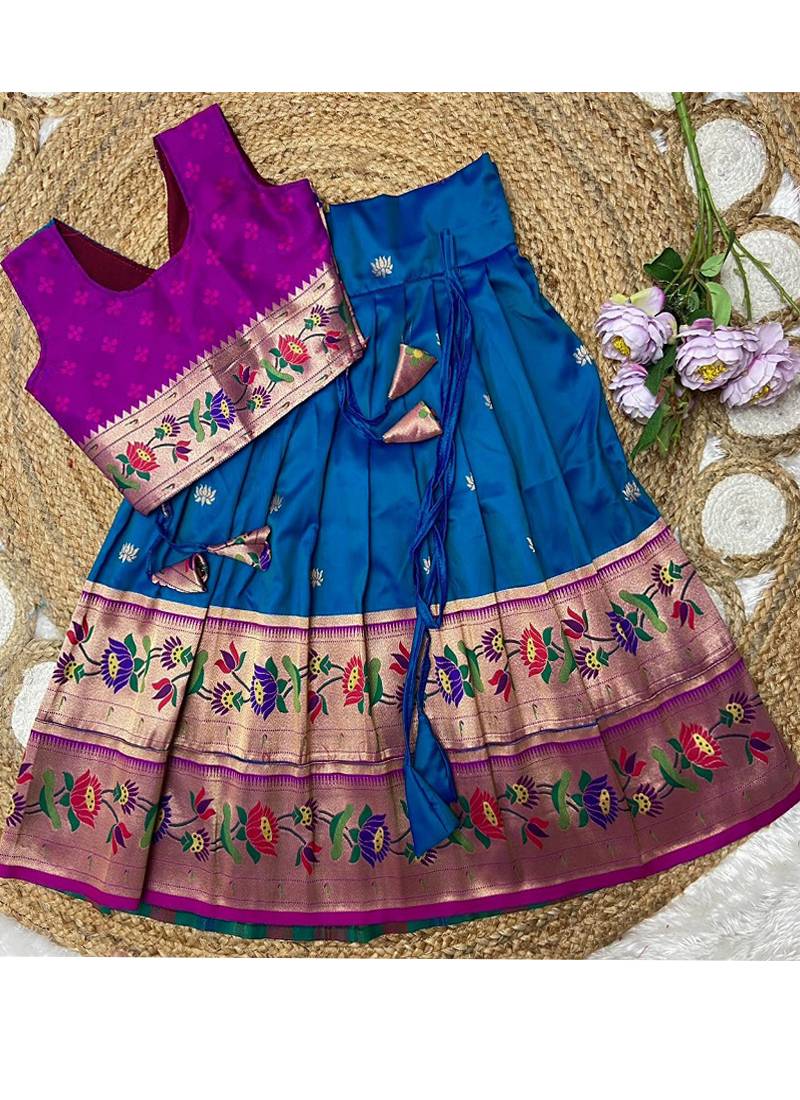 royalblue paithani pattu pavadai for girls ethnic wear