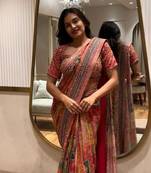 Multicolor Chinon silk blend Saree With Mirror Work