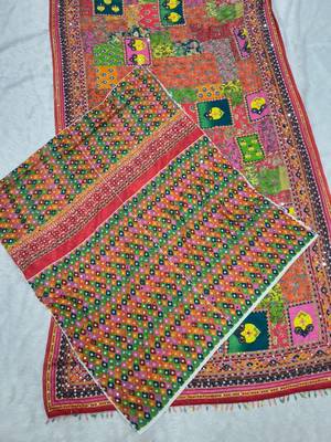 Multicolor Chinon silk blend Saree With Mirror Work 3