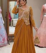 Mustard Color Embroidery Sequence Work Rangoli Silk Lehenga Choli 