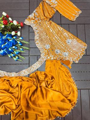 Mustard Color Embroidery Sequence Work Rangoli Silk Lehenga Choli  2