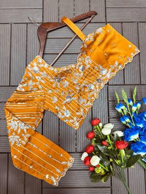 Mustard Color Embroidery Sequence Work Rangoli Silk Lehenga Choli  3