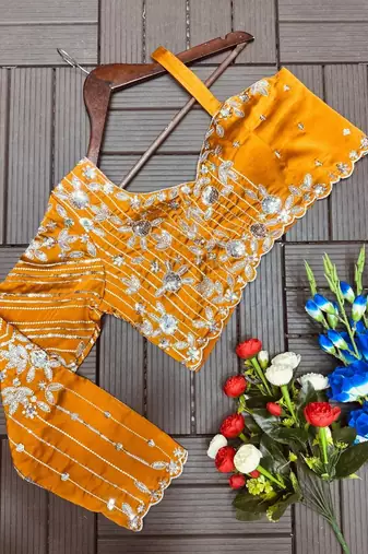 Mustard Color Embroidery Sequence Work Rangoli Silk Lehenga Choli 