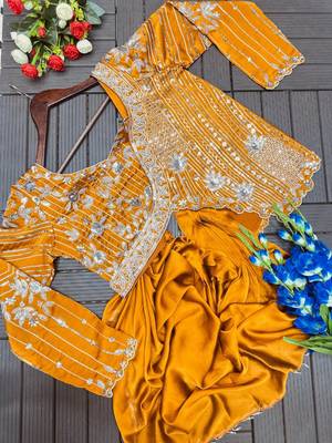 Mustard Color Embroidery Sequence Work Rangoli Silk Lehenga Choli  4