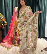 White silk blend Saree With Sequins And Foil Mirror Work