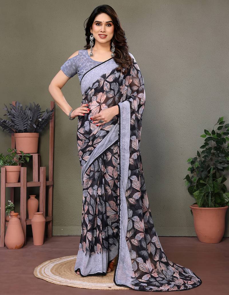 Multicolor chiffon printed designer saree