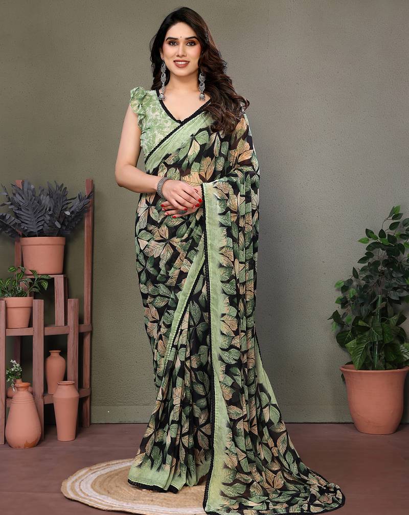 Multicolor chiffon printed designer saree
