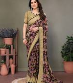 Beige chiffon printed designer saree