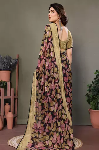Beige chiffon printed saree