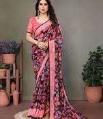 Peach chiffon printed designer saree