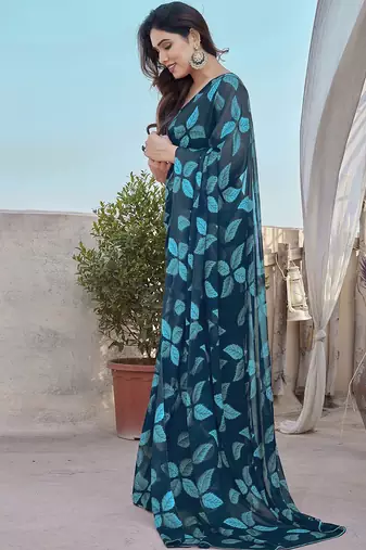 Royal blue chiffon printed saree