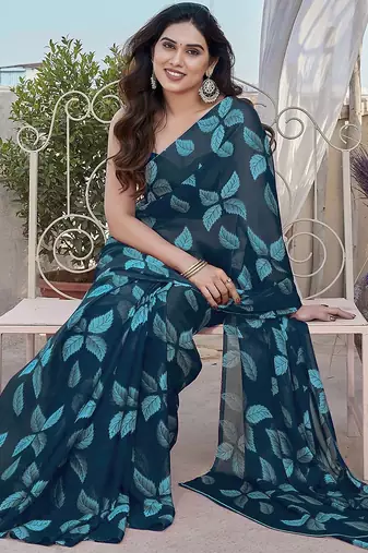 Royal blue chiffon printed saree