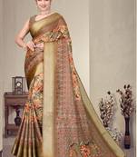 Brown cotton silk digital print designer saree