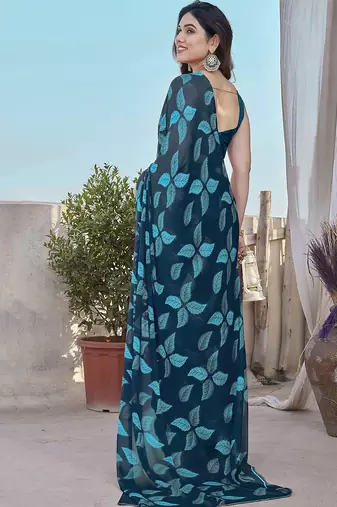 Royal blue chiffon printed saree