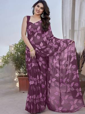 Wine chiffon printed saree 1