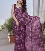 Wine chiffon printed designer saree
