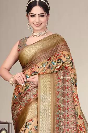 Brown cotton silk digital print saree