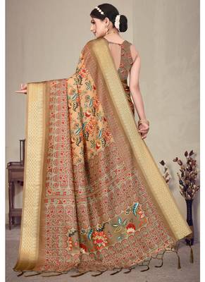 Brown cotton silk digital print saree 4