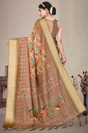 Brown cotton silk digital print saree