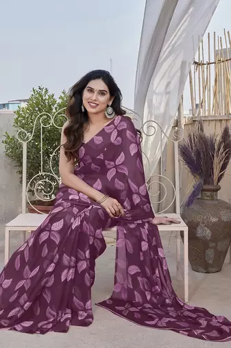 Wine chiffon printed saree
