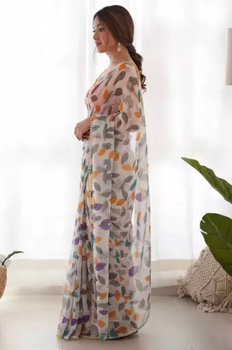 Off white chiffon printed saree