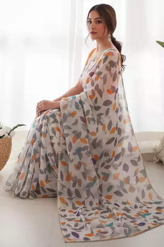 Off white chiffon printed saree