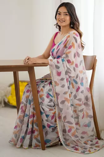 Off white chiffon printed saree