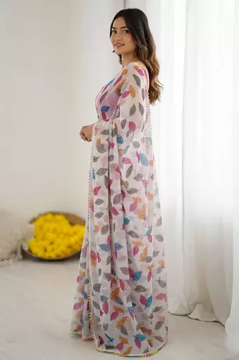Off white chiffon printed saree