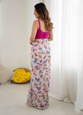 Off white chiffon printed saree 4