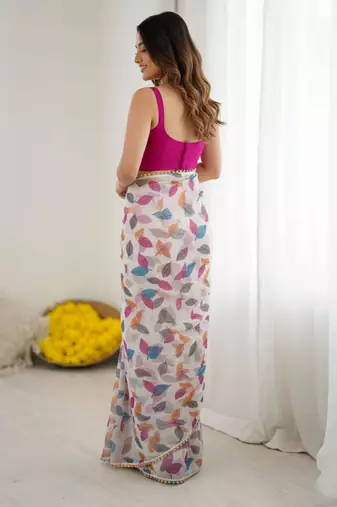 Off white chiffon printed saree