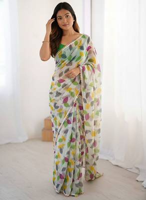 Off white chiffon printed saree 2